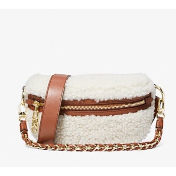 Michael Kors Slater Shearling Sling Bag MK Brown Boho Classic Western New - Picture 1 of 10